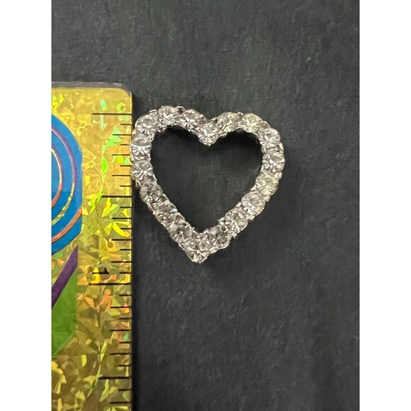 Vintage Open Heart Love Pendant Crystal Clear Stones Silvertone Unmarked - Picture 8 of 13